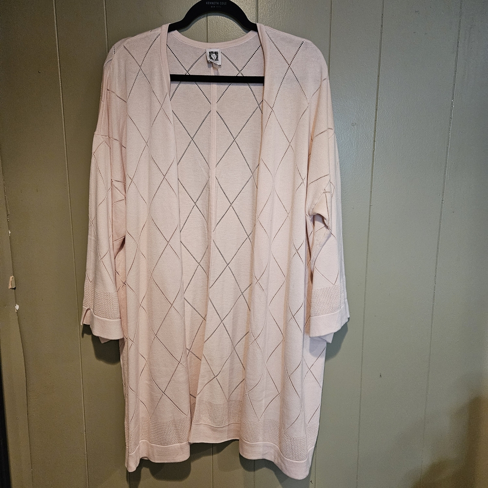 Anne Klein Open-Front Cardigan, Womens, Size XL, Soft Blush, Lightweight Knit